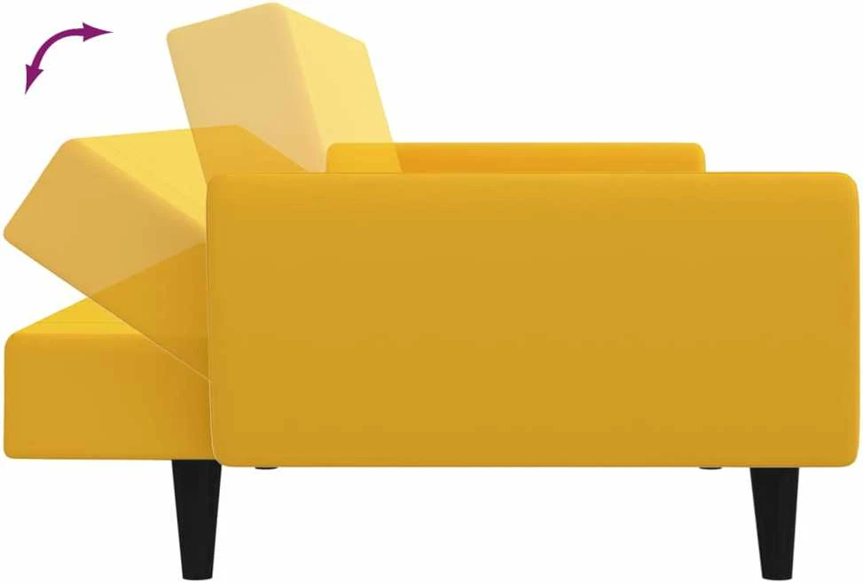 Dvivietė sofa-lova, geltonos spalvos, aksomas