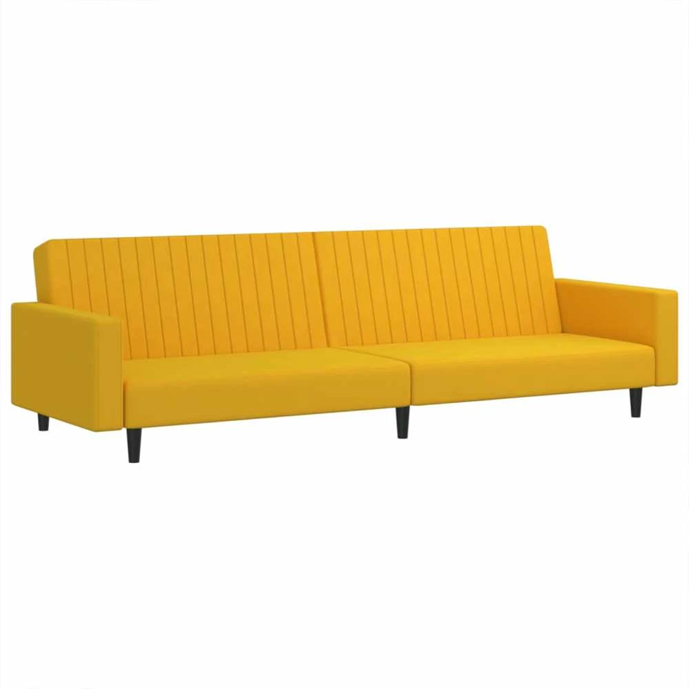 Dvivietė sofa-lova, geltonos spalvos, aksomas