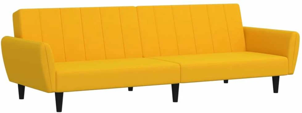 Dvivietė sofa-lova, geltonos spalvos, aksomas