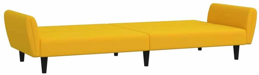 Dvivietė sofa-lova, geltonos spalvos, aksomas