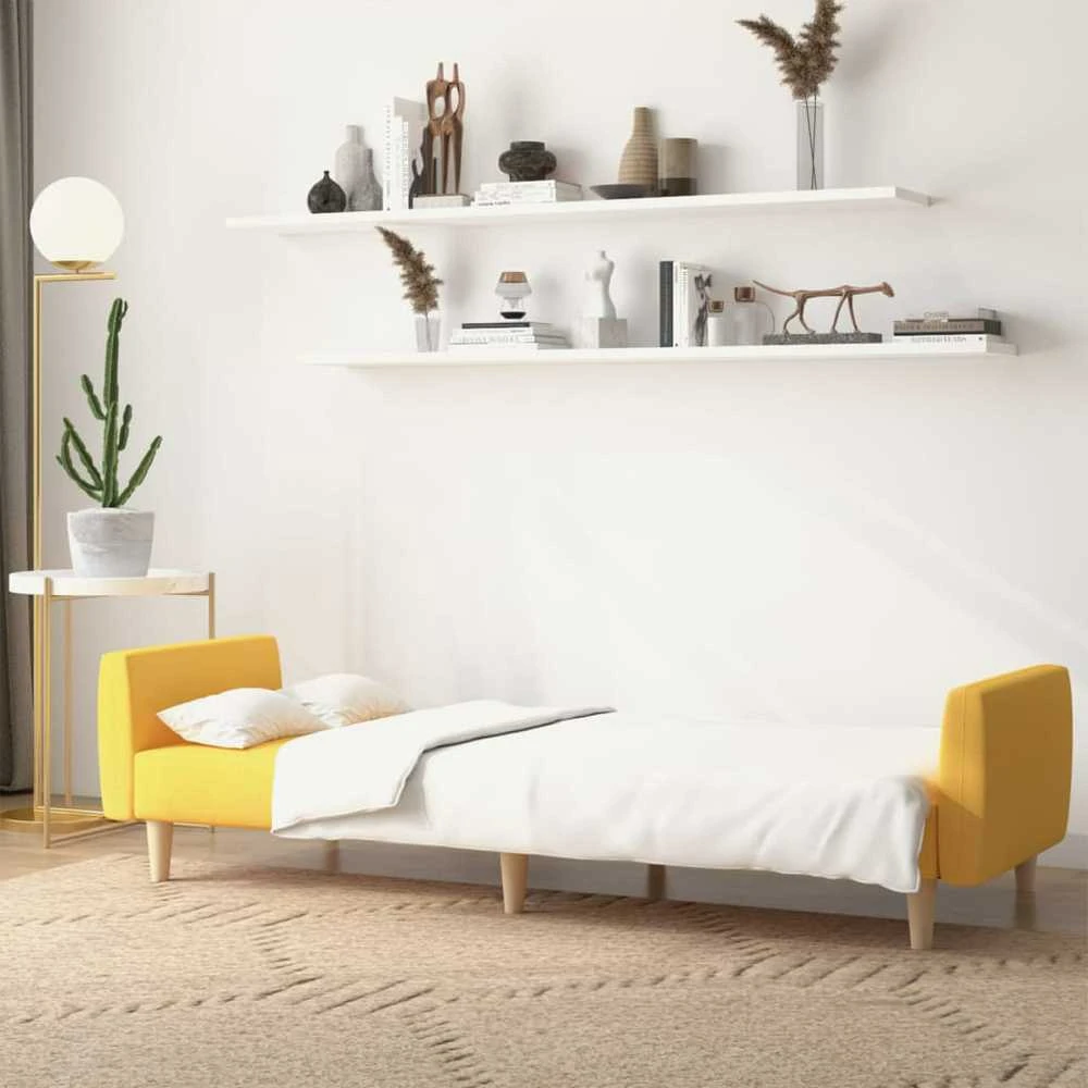 Dvivietė sofa-lova, geltonos spalvos, audinys