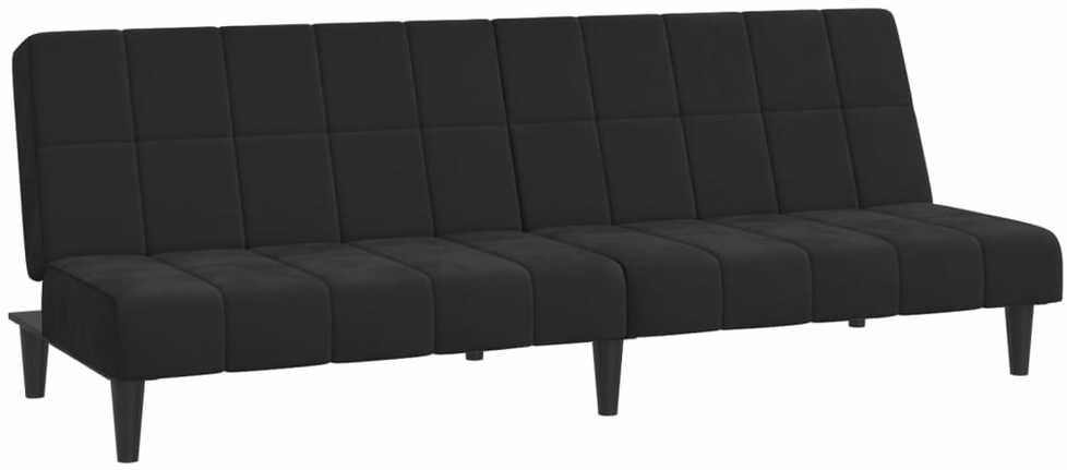 Dvivietė sofa-lova, juodos spalvos, aksomas