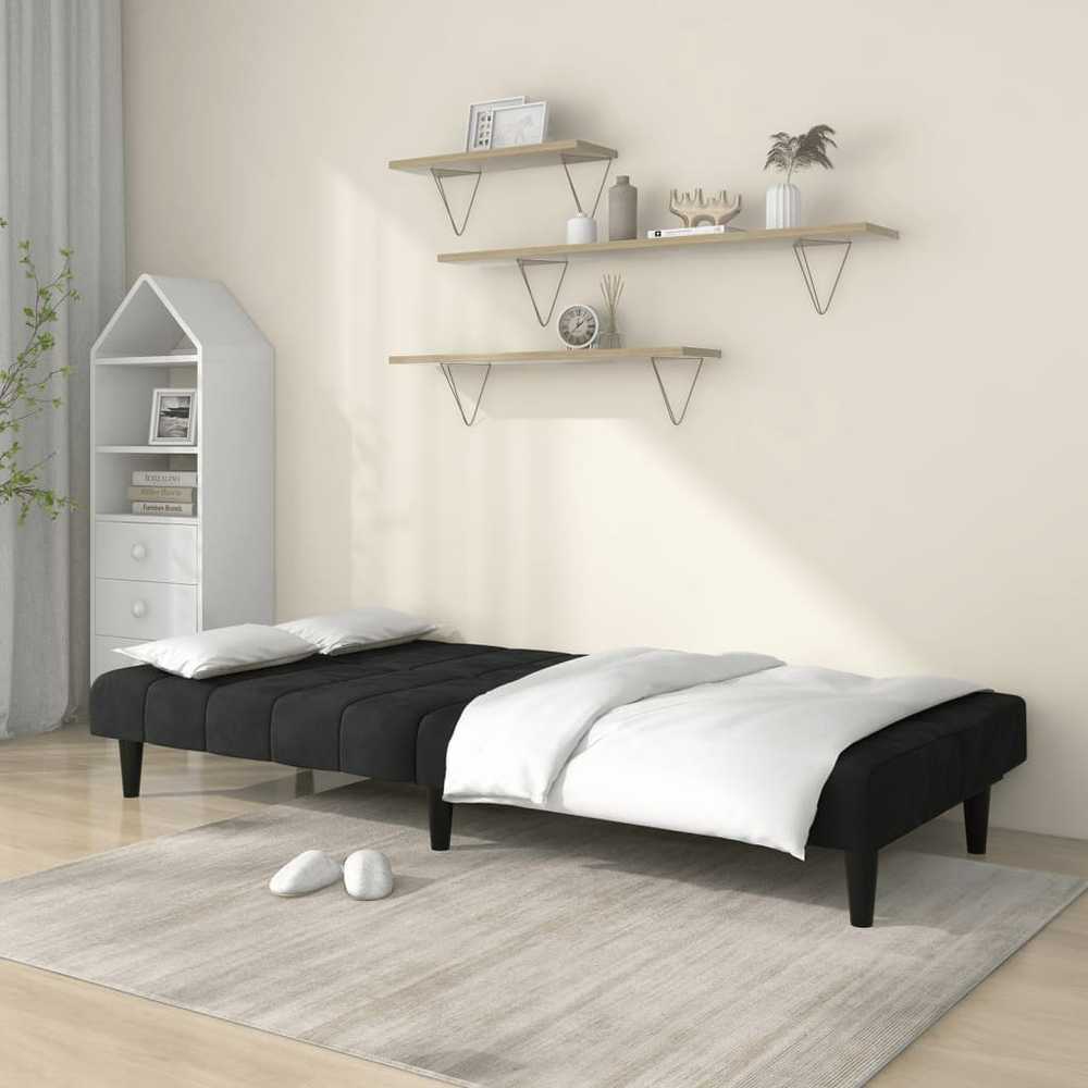 Dvivietė sofa-lova, juodos spalvos, aksomas