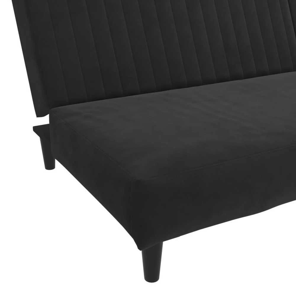 Dvivietė sofa-lova, juodos spalvos, aksomas