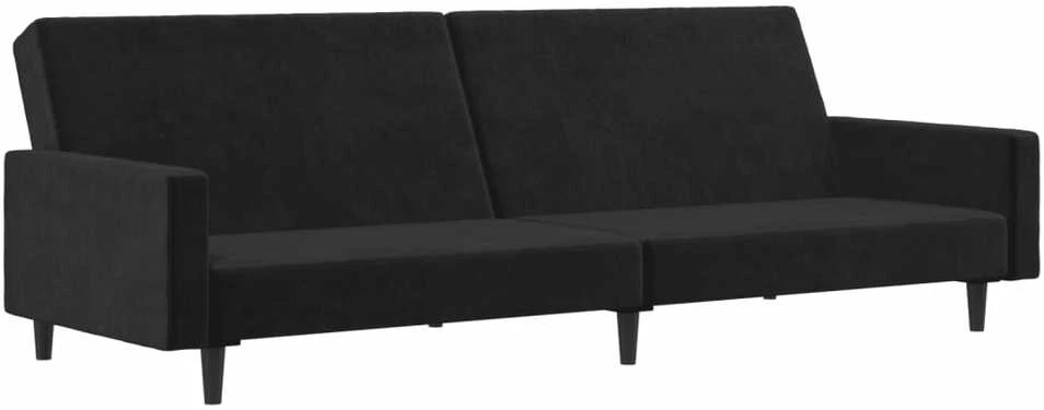 Dvivietė sofa-lova, juodos spalvos, aksomas