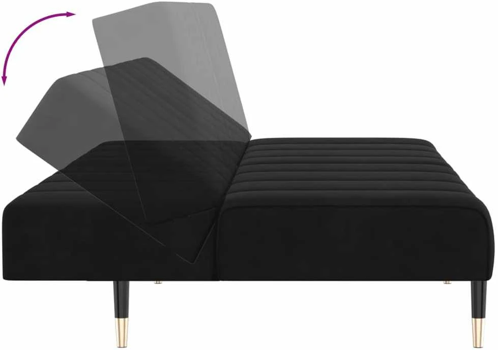 Dvivietė sofa-lova, juodos spalvos, aksomas