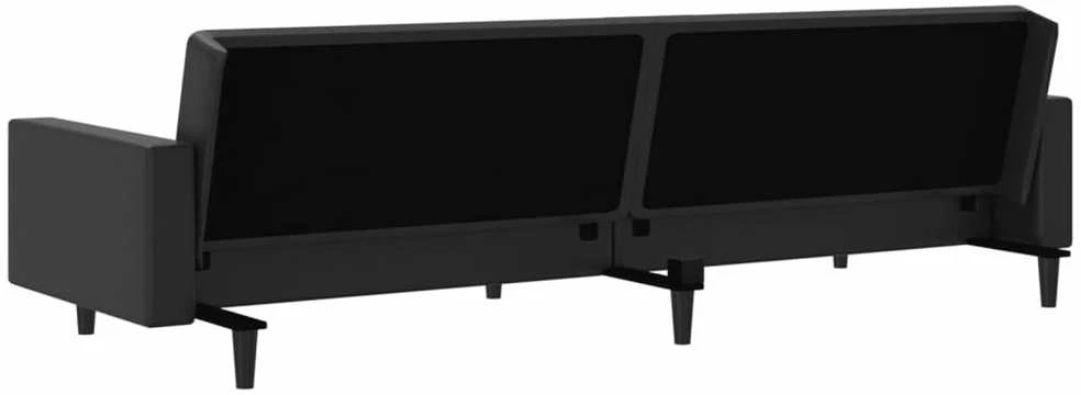 Dvivietė sofa-lova, juodos spalvos, dirbtinė oda