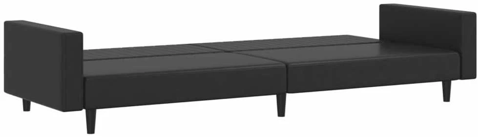 Dvivietė sofa-lova, juodos spalvos, dirbtinė oda