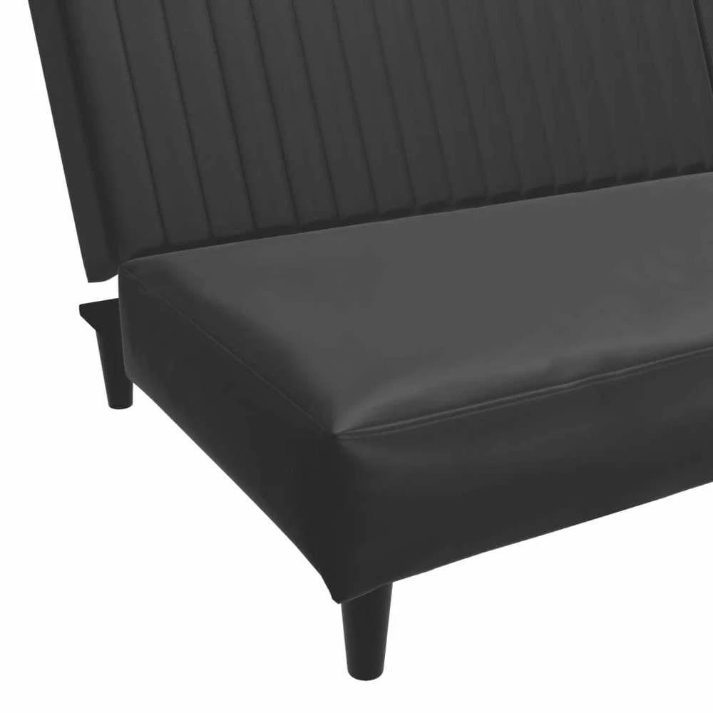 Dvivietė sofa-lova, juodos spalvos, dirbtinė oda