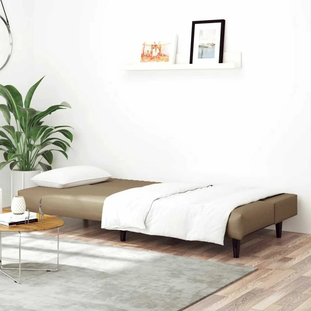 Dvivietė sofa-lova, kapučino spalvos, dirbtinė oda