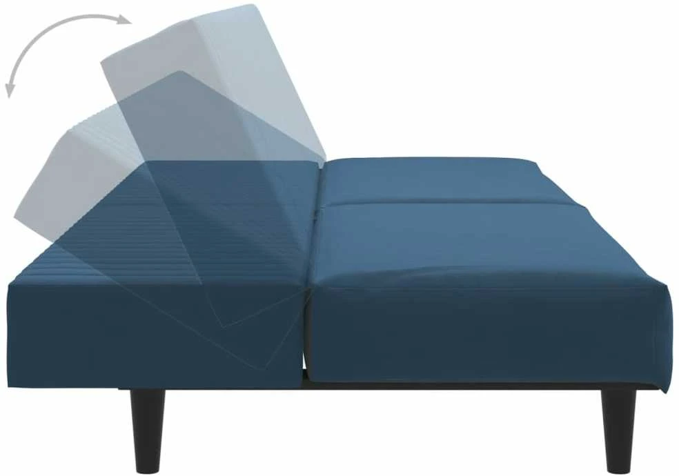 Dvivietė sofa-lova, mėlynos spalvos, aksomas