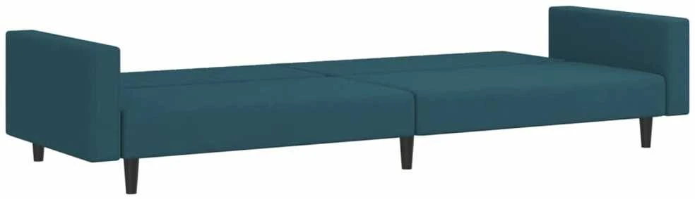 Dvivietė sofa-lova, mėlynos spalvos, aksomas