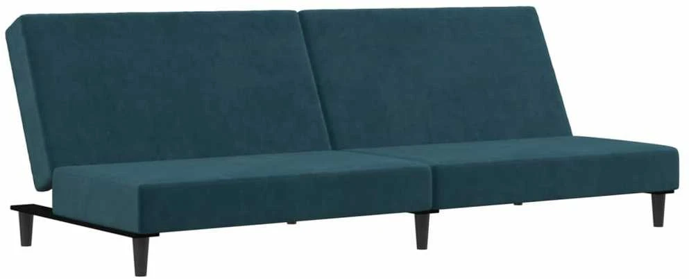 Dvivietė sofa-lova, mėlynos spalvos, aksomas