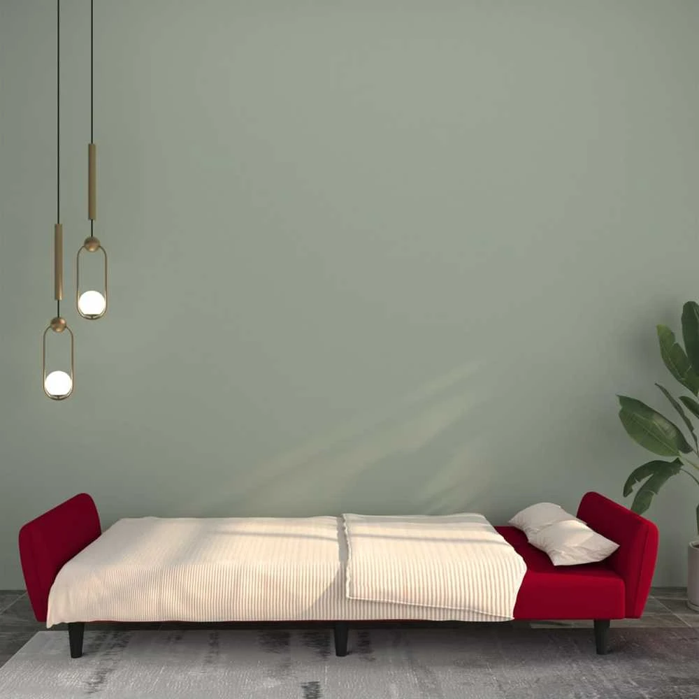 Dvivietė sofa-lova, raudonojo vyno spalvos, aksomas