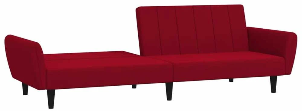 Dvivietė sofa-lova, raudonojo vyno spalvos, aksomas