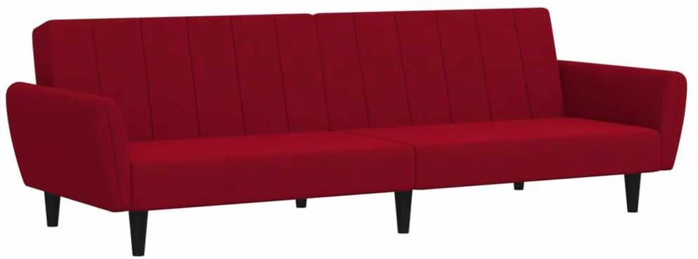 Dvivietė sofa-lova, raudonojo vyno spalvos, aksomas
