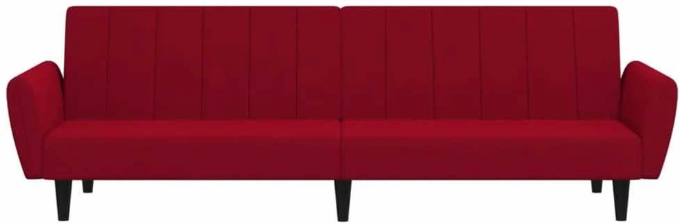 Dvivietė sofa-lova, raudonojo vyno spalvos, aksomas