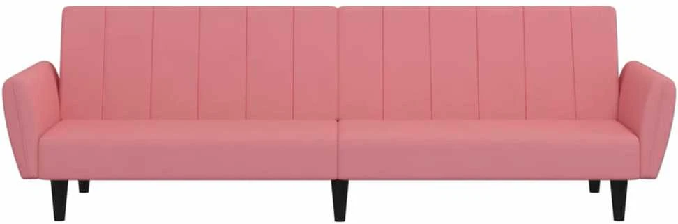 Dvivietė sofa-lova, rožinės spalvos, aksomas