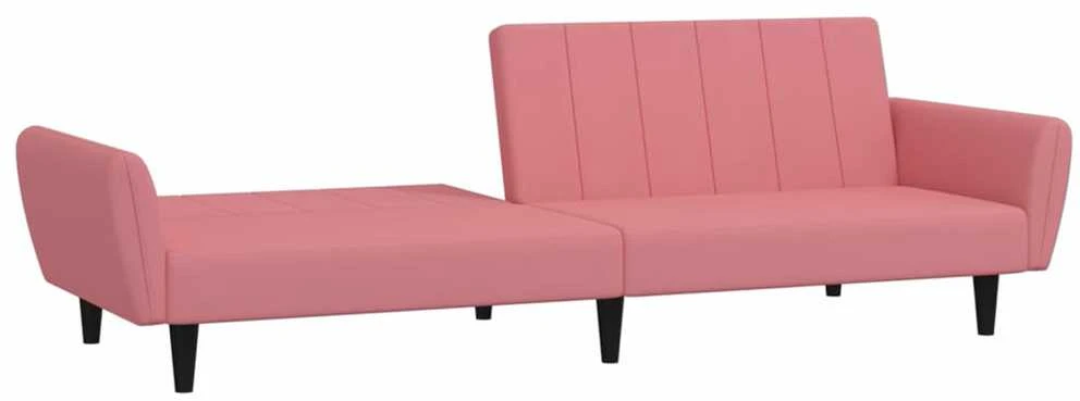 Dvivietė sofa-lova, rožinės spalvos, aksomas