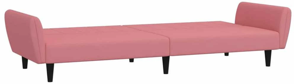 Dvivietė sofa-lova, rožinės spalvos, aksomas