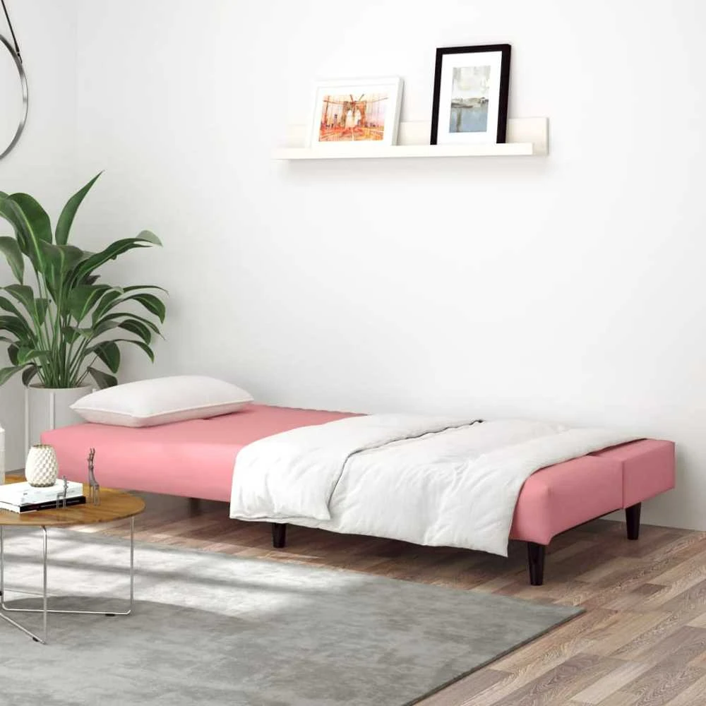 Dvivietė sofa-lova, rožinės spalvos, aksomas