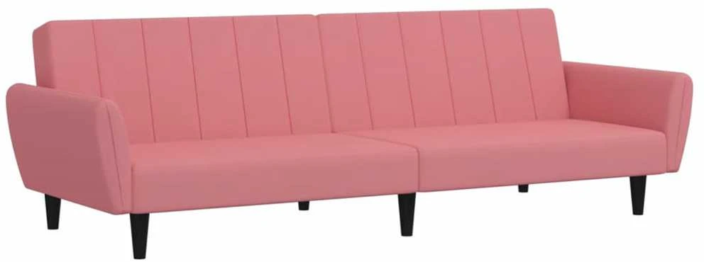 Dvivietė sofa-lova, rožinės spalvos, aksomas