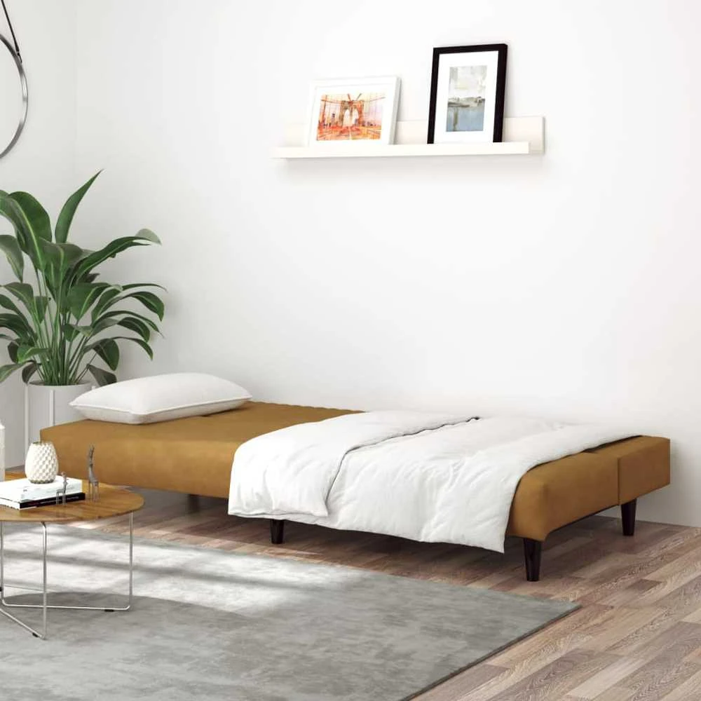Dvivietė sofa-lova, rudos spalvos, aksomas