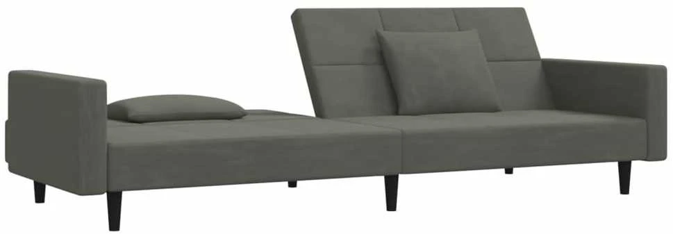 Dvivietė sofa-lova su dvejomis pagalvėmis, pilka, aksomas