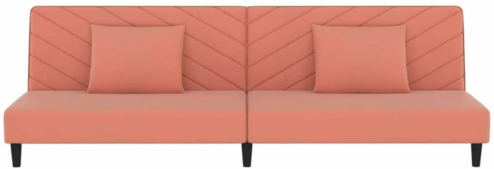 Dvivietė sofa-lova su dvejomis pagalvėmis, rožinė, aksomas