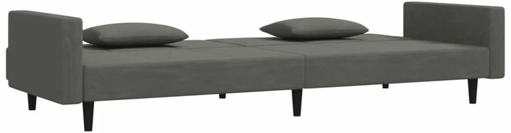 Dvivietė sofa-lova su dvejomis pagalvėmis, pilka, aksomas