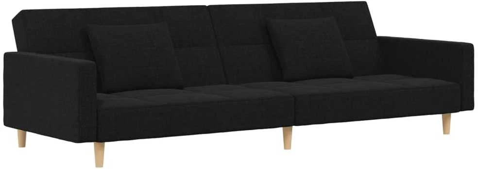 Dvivietė sofa-lova su dvejomis pagalvėmis, juoda, audinys