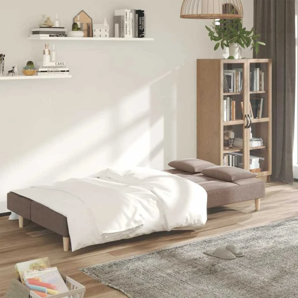 Dvivietė sofa-lova su dvejomis pagalvėmis, taupe, audinys