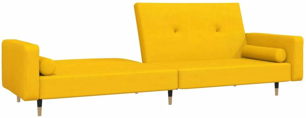 Dvivietė sofa-lova su dvejomis pagalvėmis, geltona, aksomas