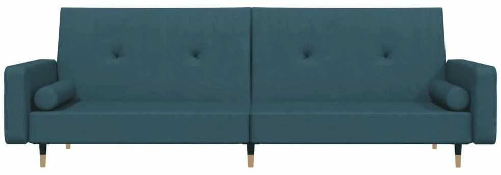Dvivietė sofa-lova su dvejomis pagalvėmis, mėlyna, aksomas