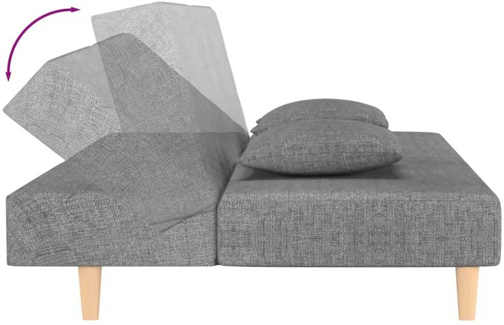 Dvivietė sofa-lova su dvejomis pagalvėmis, pilka, audinys