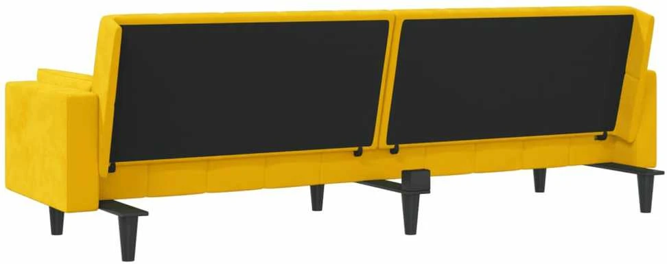 Dvivietė sofa-lova su dvejomis pagalvėmis, geltona, aksomas