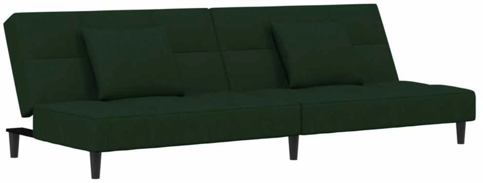 Dvivietė sofa-lova su dvejomis pagalvėmis, žalia, aksomas