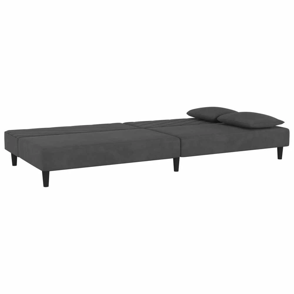 Dvivietė sofa-lova su dvejomis pagalvėmis, pilka, aksomas