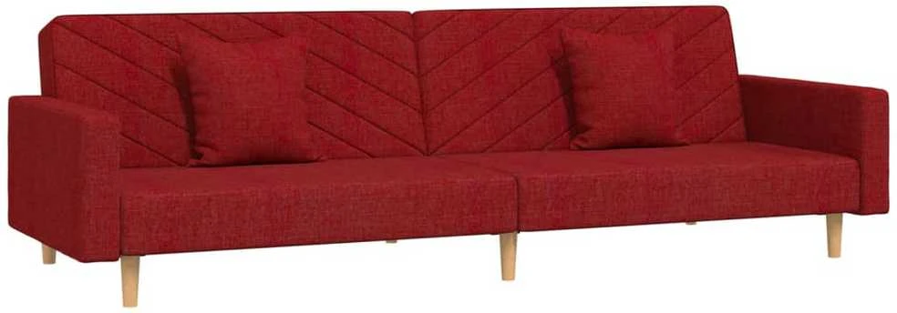 Dvivietė sofa-lova su dvejomis pagalvėmis, vyno, audinys