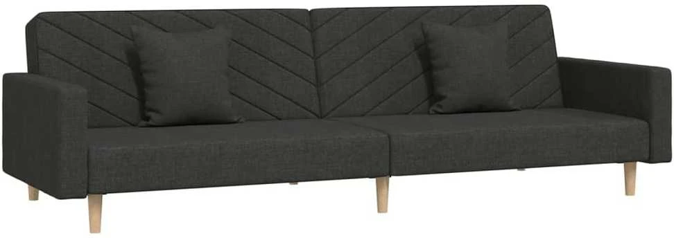 Dvivietė sofa-lova su dvejomis pagalvėmis, juoda, audinys