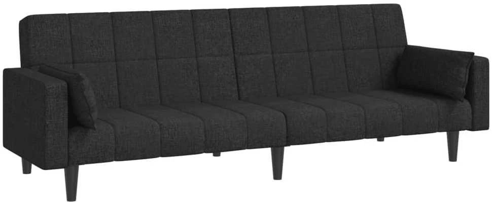 Dvivietė sofa-lova su dvejomis pagalvėmis, juoda, audinys