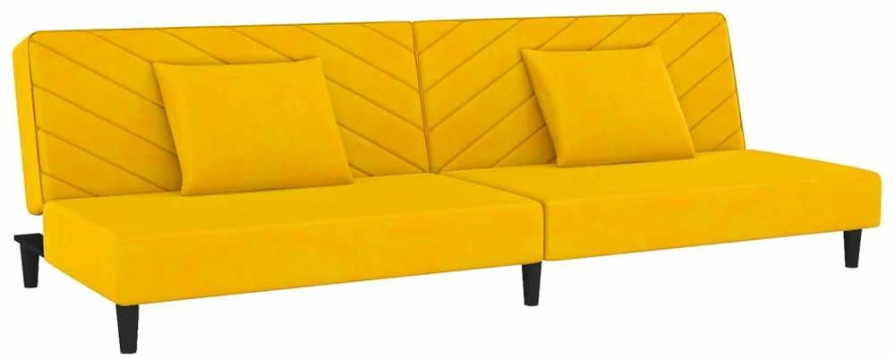 Dvivietė sofa-lova su dvejomis pagalvėmis, geltona, aksomas