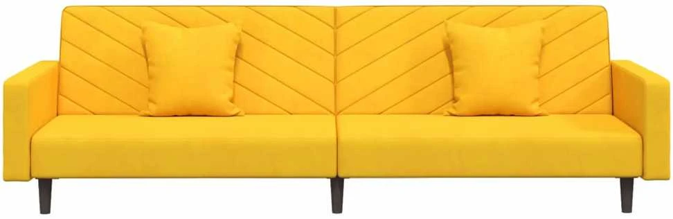 Dvivietė sofa-lova su dvejomis pagalvėmis, geltona, aksomas