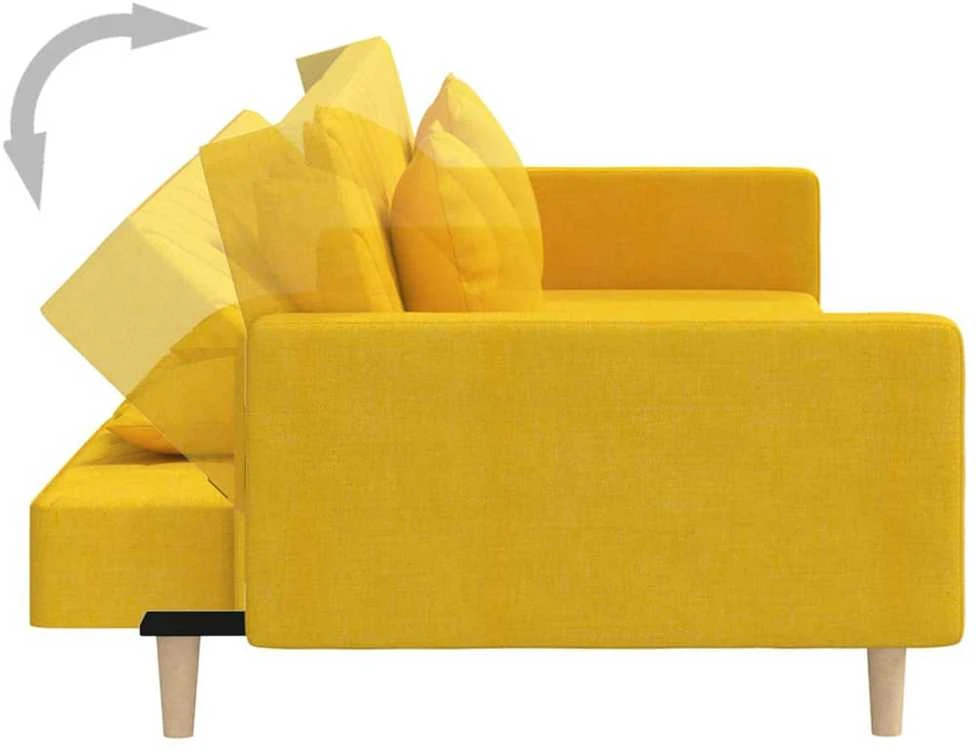Dvivietė sofa-lova su dvejomis pagalvėmis, geltona, audinys