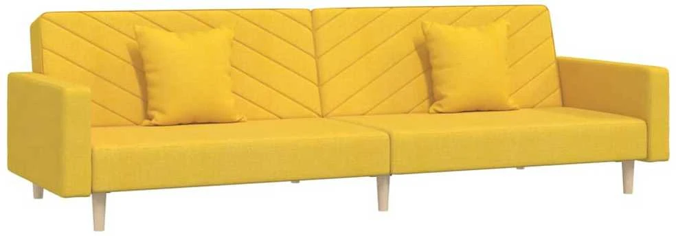 Dvivietė sofa-lova su dvejomis pagalvėmis, geltona, audinys