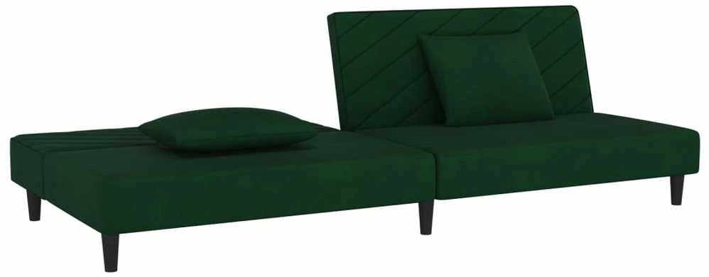 Dvivietė sofa-lova su dvejomis pagalvėmis, žalia, aksomas