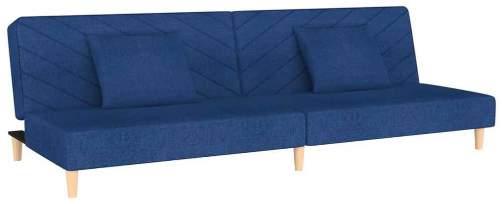 Dvivietė sofa-lova su dvejomis pagalvėmis, mėlyna, audinys