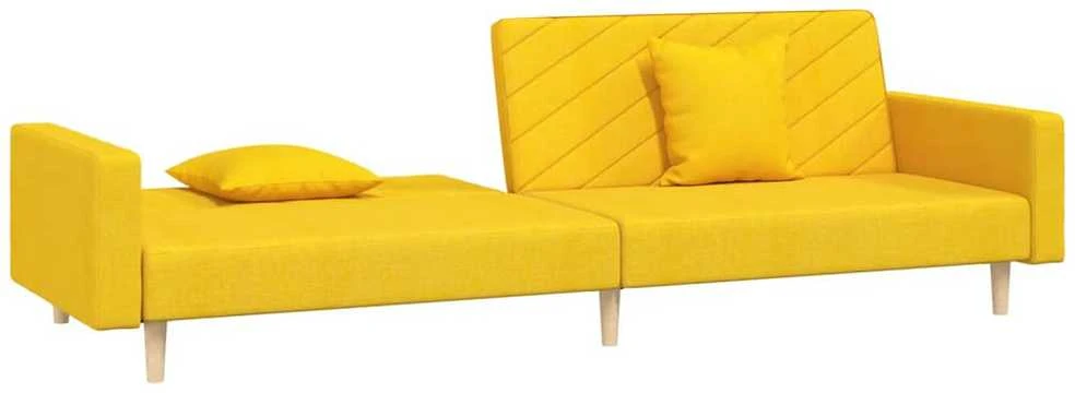 Dvivietė sofa-lova su dvejomis pagalvėmis, geltona, audinys