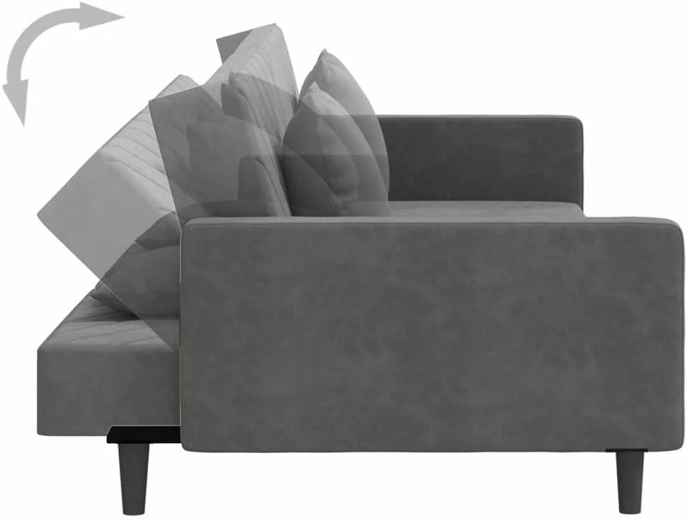 Dvivietė sofa-lova su dvejomis pagalvėmis, pilka, aksomas