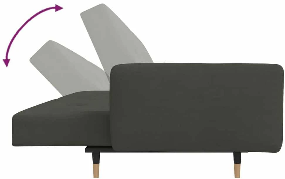 Dvivietė sofa-lova su dvejomis pagalvėmis, pilka, aksomas